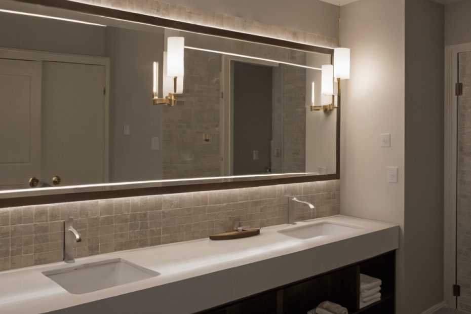 How should the existing bathroom mirror and wall assembly be inspected planning reference