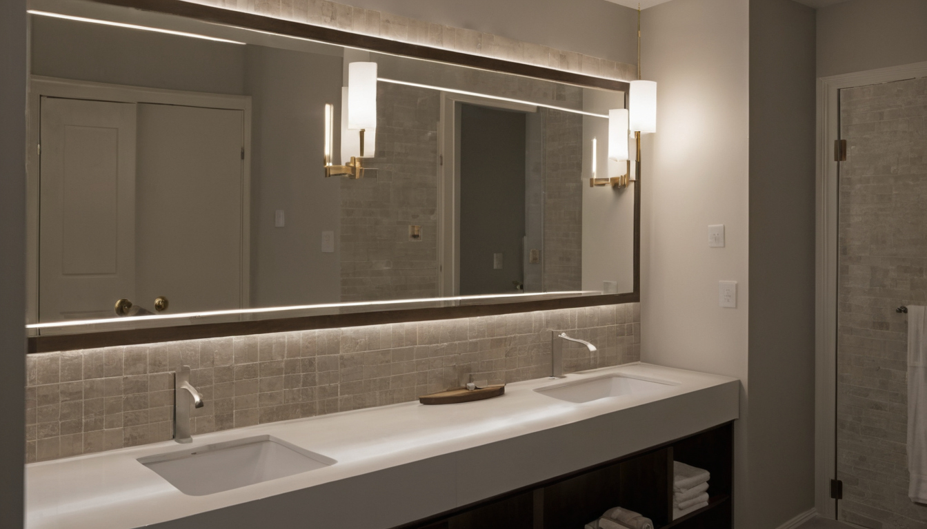 How should the existing bathroom mirror and wall assembly be inspected planning reference
