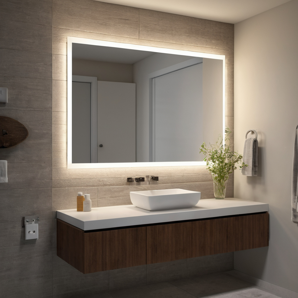 Will a mirror overlay interfere with outlets, lighting, edges, or the finished bathroom design interior planning detail